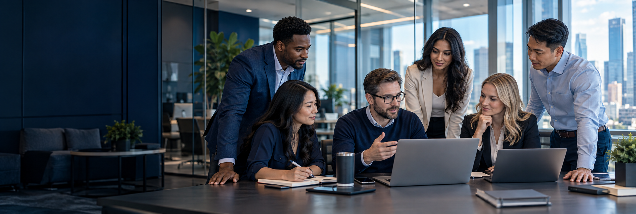 Benchmark technology professionals collaborating in a modern office.